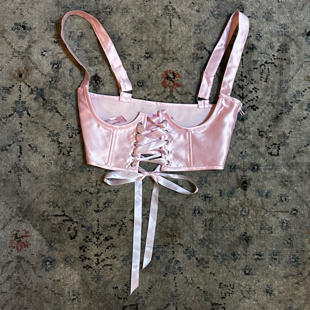 Sugar Thrillz / Doll Skill Baby Pink Satin Adjustable Underbust Corset